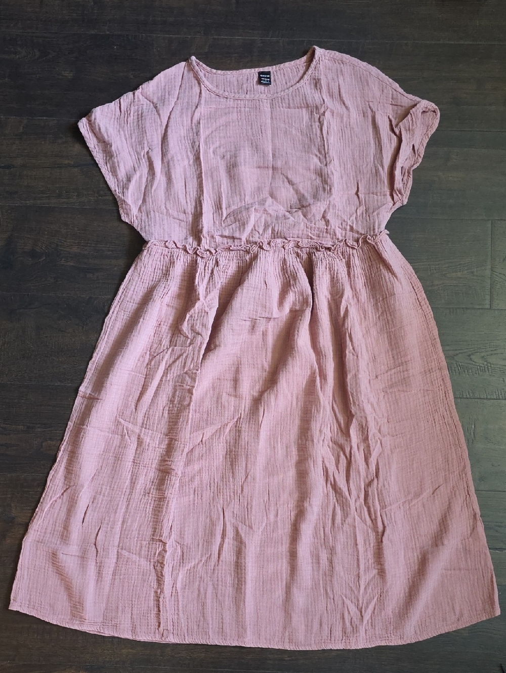 Relaxed Pink Cotton Gauze Waist-Detail Dress